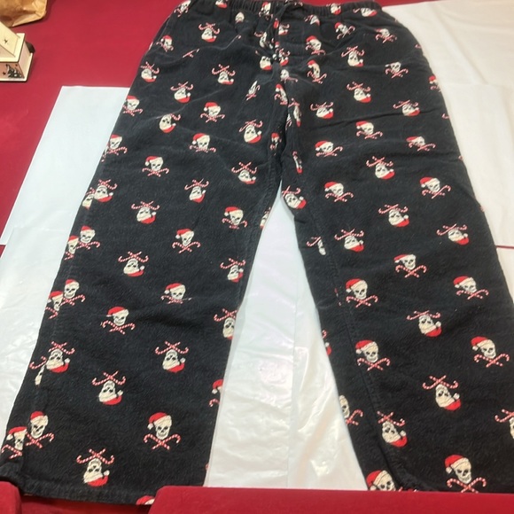 Lucky SKULL Santa HAT black flannel pants lounge CANDY CANES crossbones mens XL - Picture 6 of 14